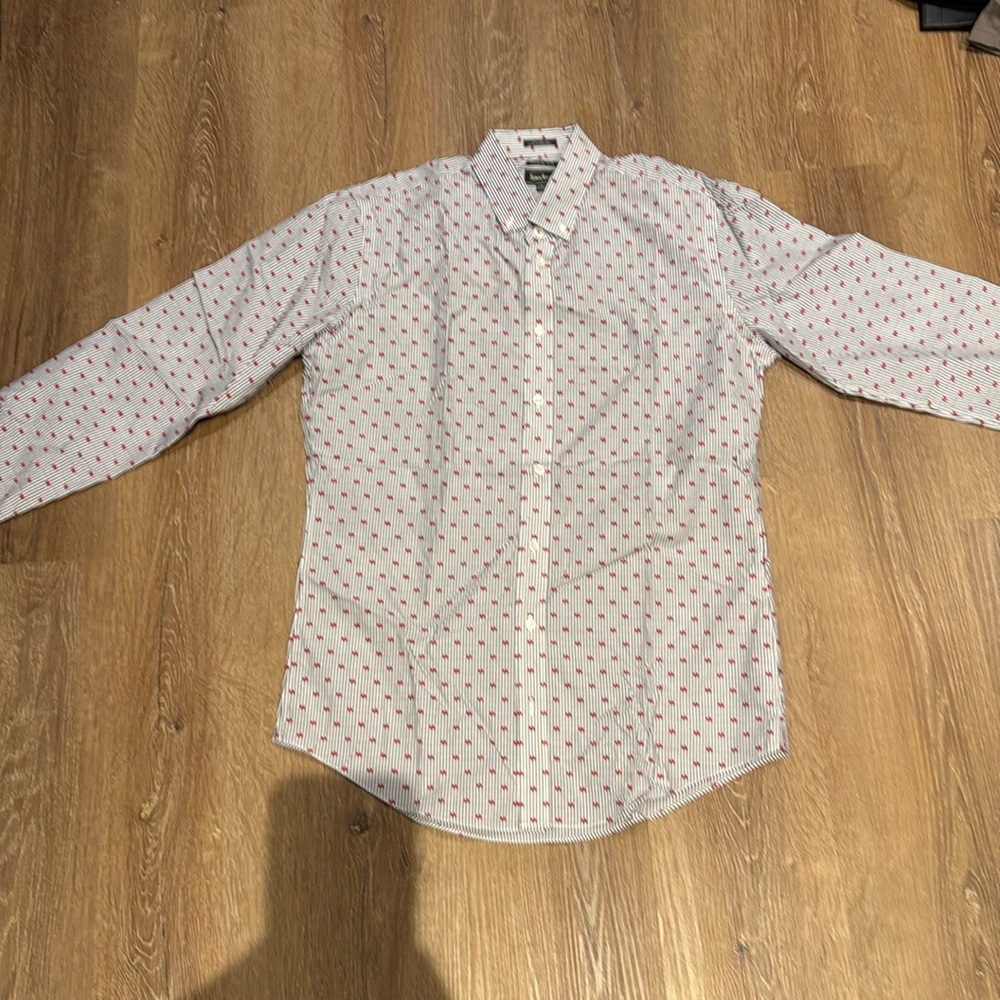 Neiman Marcus Men Dress Shirt 16 3/35 Striped Blue White Red Sewn On Dots